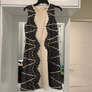 DVF nude and black lace a-line dress